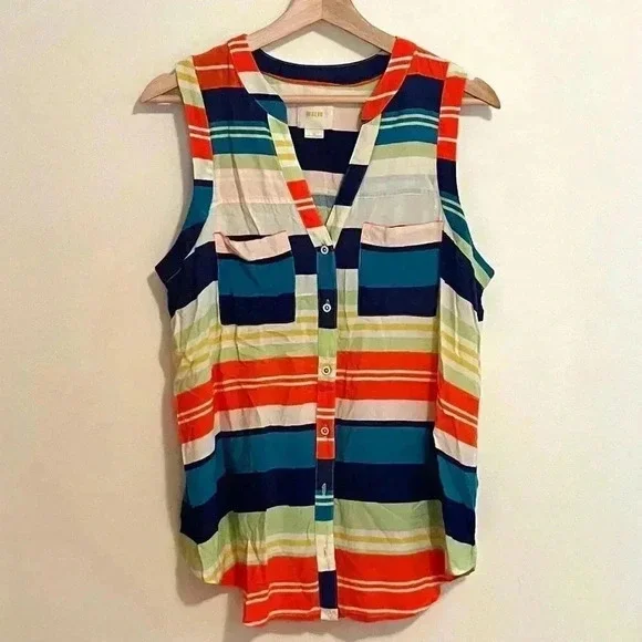 Maeve Sleeveless Colored Stripe Blouse - Picture 2 of 9